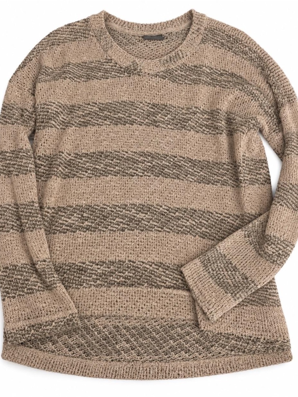 Wallpapher Beige and Taupe Striped Crewneck Sweater